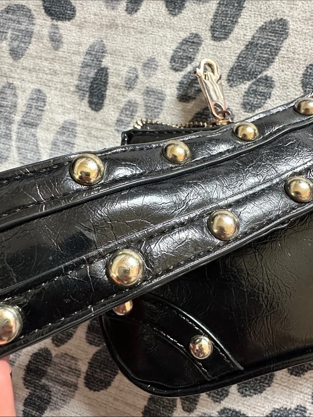 True Religion Black Glossy Leather Shoulder Bag